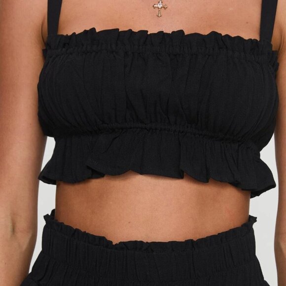 Princess Polly Batson Black Ruched Crop Tank Top 4 - Picture 6 of 10